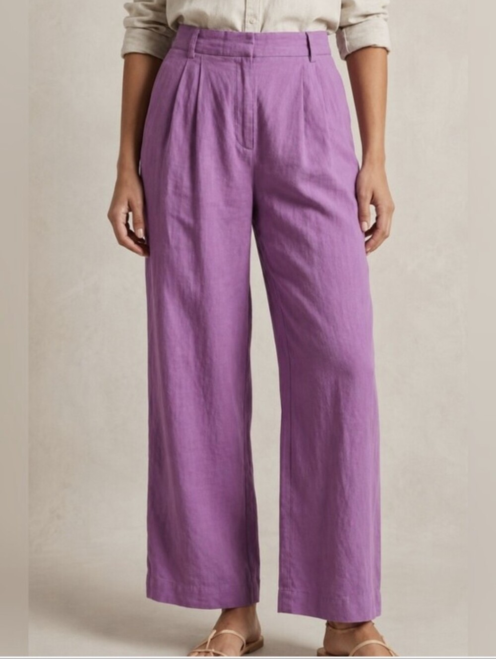 Abercrombie & Fitch A&F Sloane Tailored Linen-Blend Pant lilac Purple 10L Long